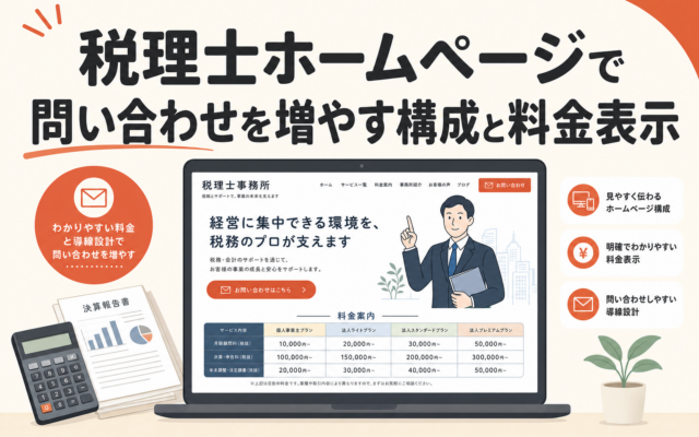 税理士ホームページで問い合わせを増やす構成と料金表示